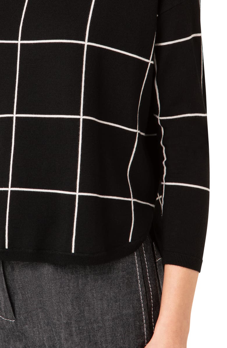 Akris punto Boxy Windowpane Check Merino Wool Sweater, Alternate, color,