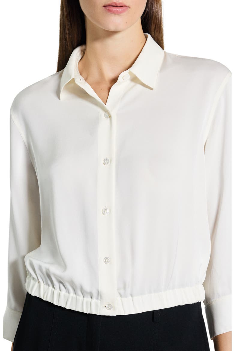 Elastic Hem Silk Button-Up Shirt, Alternate, color, IVORY
