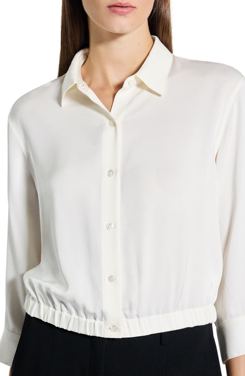 Theory Elastic Hem Silk Button-Up Shirt, Alternate, color, Ivory