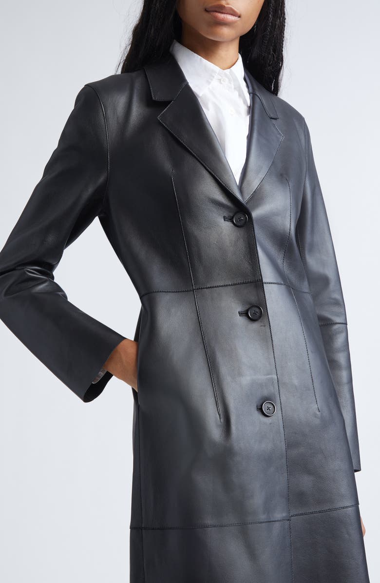 TOTEME Slim Leather Coat, Alternate, color, Black