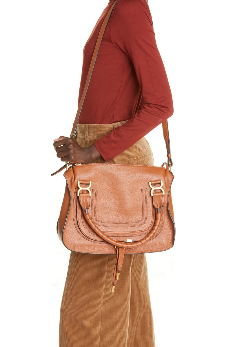 Chloé Medium Marcie Leather Satchel, Alternate, color, Tan
