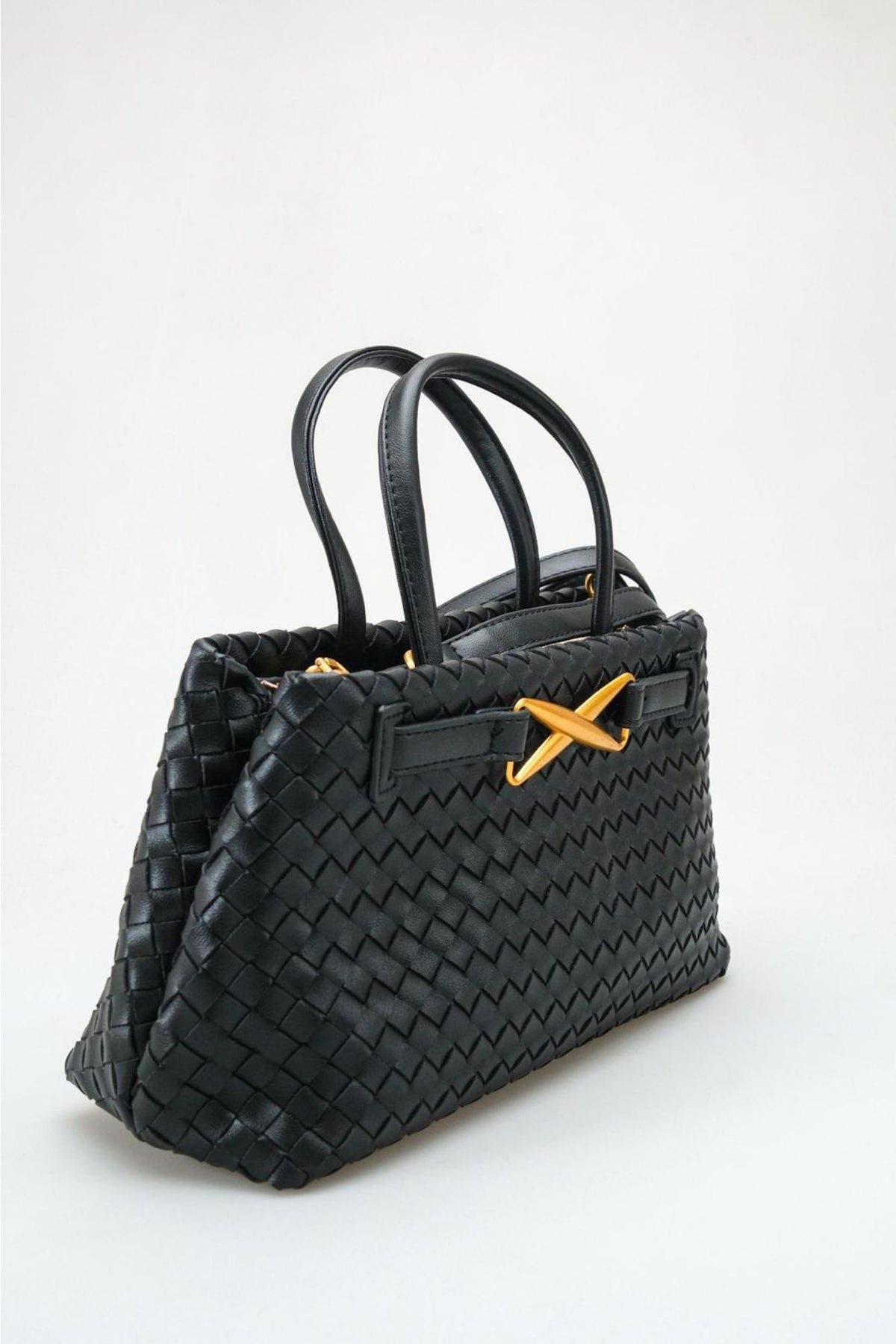 Prologue Shoes Verona Woven Handle Bag, Alternate, color, Black