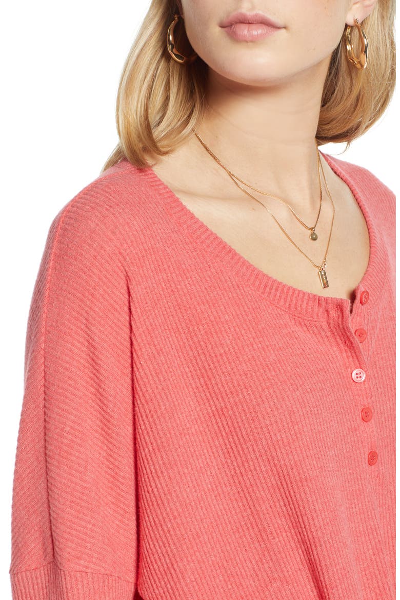 Tie Front Henley, Alternate, color, RED CHINOISE
