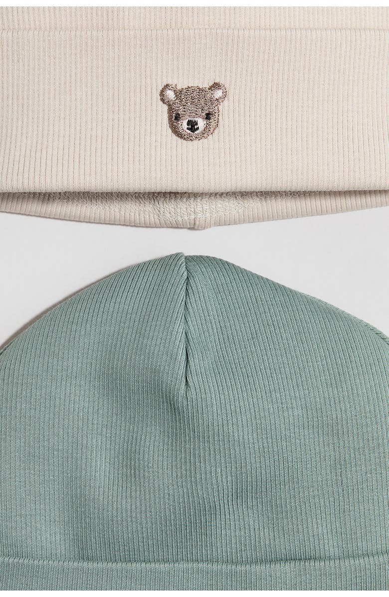 H&M 2-pack Cotton Beanies, Alternate, color, Dusty Green/Bear