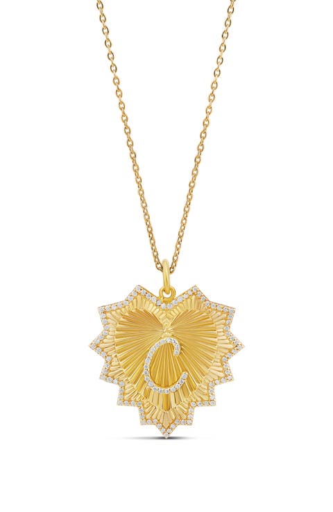 Starburst Pavé Inital Pendant Necklace