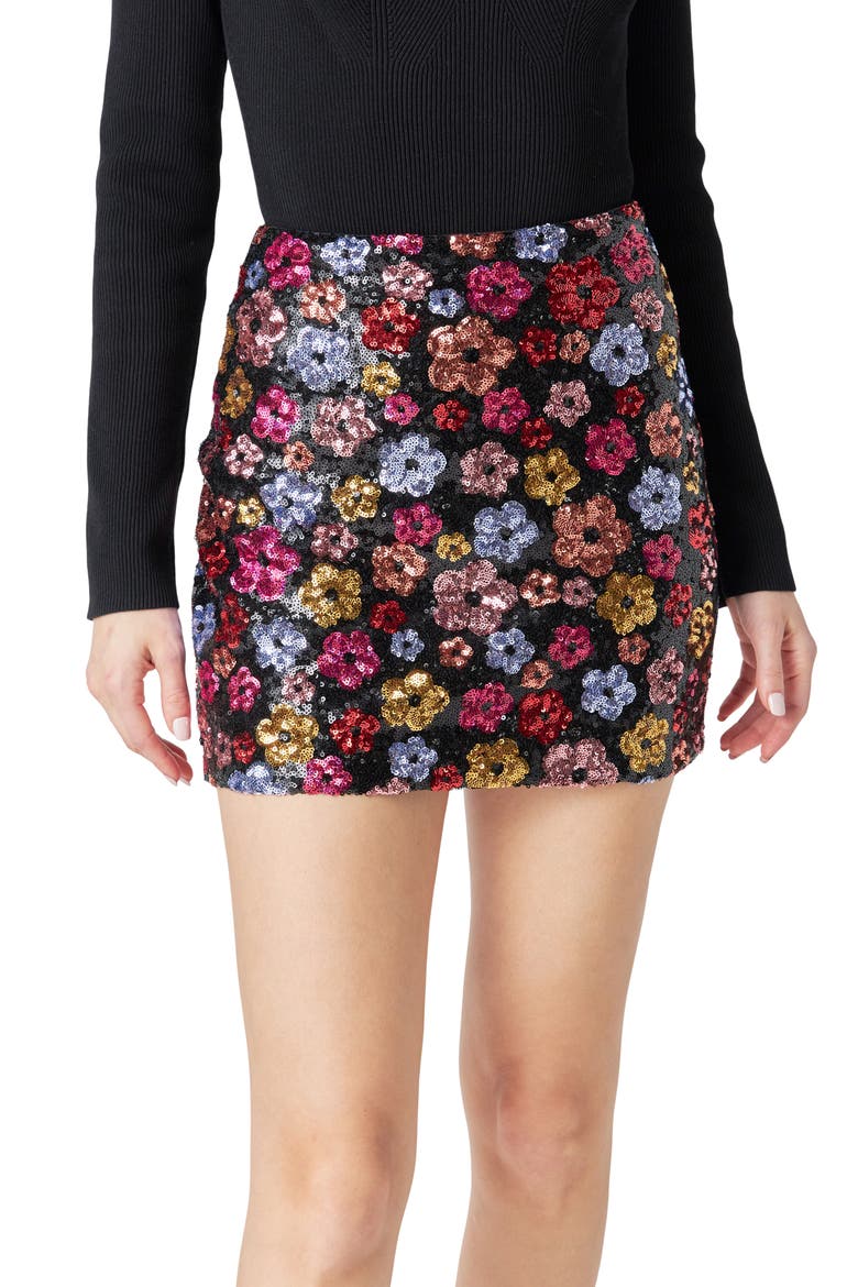Floral Sequin Miniskirt, Alternate, color, BLACK MULTI