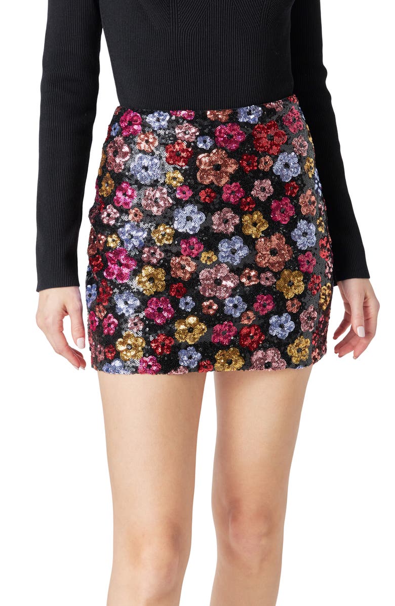 Endless Rose Floral Sequin Miniskirt, Alternate, color, 