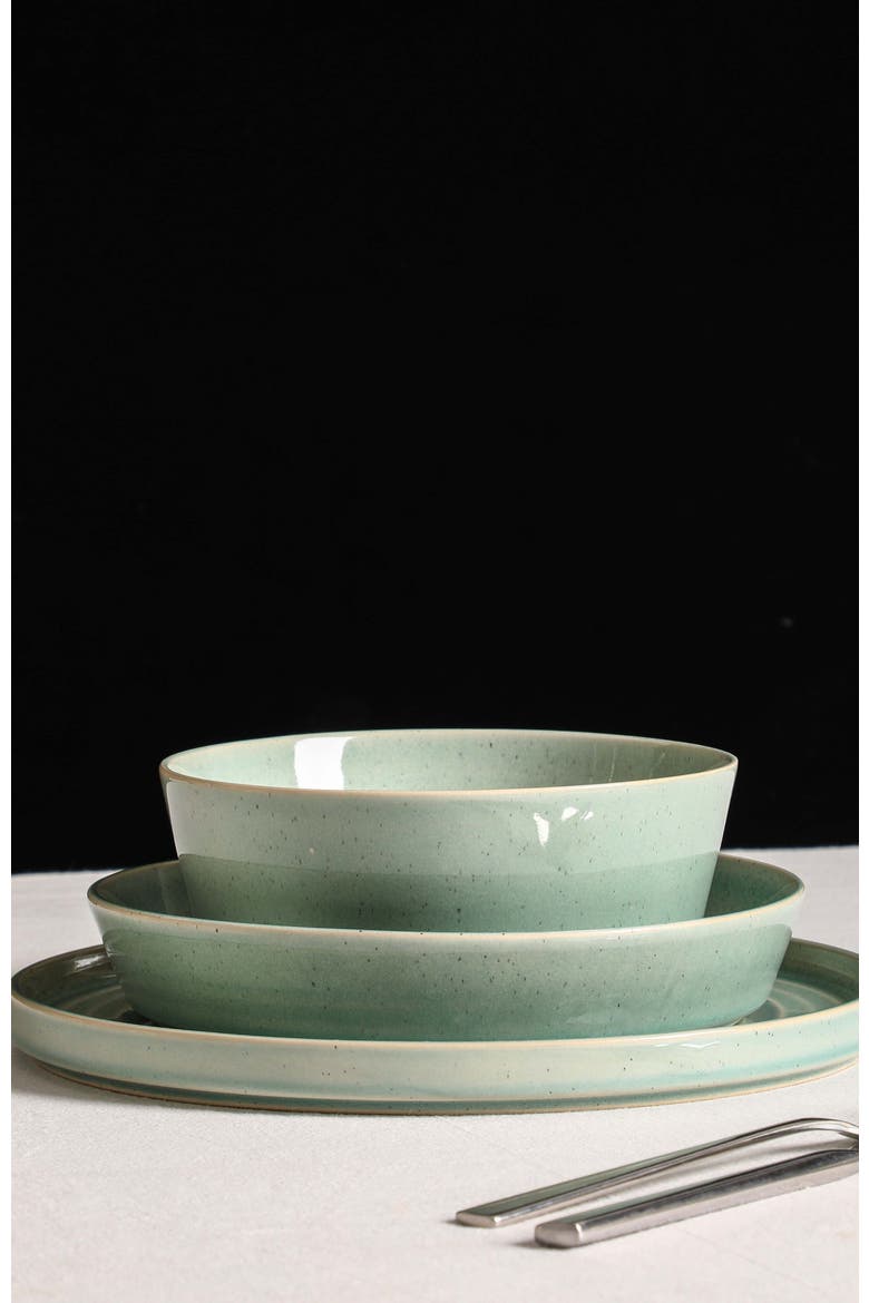 Claire Stoneware 12-Piece Dinnerware Set, Alternate, color, Green