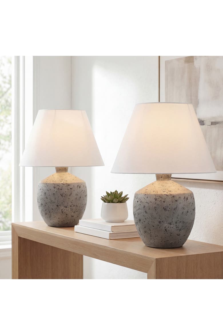 Myron 18" Minimalist Scandinavian Concrete Effect Resin/Iron LED Table Lamp, Main, color, Antique Gray