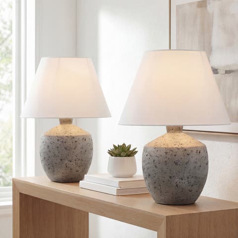 Myron 18" Minimalist Scandinavian Concrete Effect Resin/Iron LED Table Lamp (Set of 2)