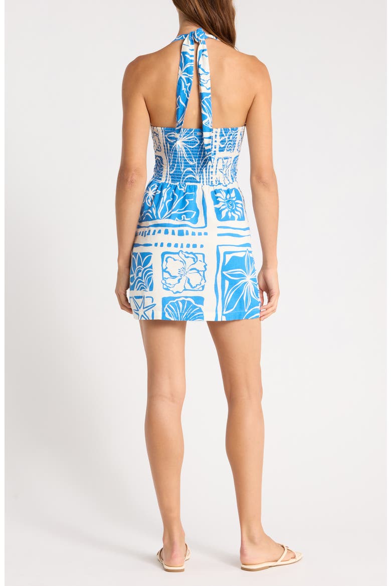 Sea Glow Cotton & Linen Halter Minidress, Alternate, color, TRUE BLUE