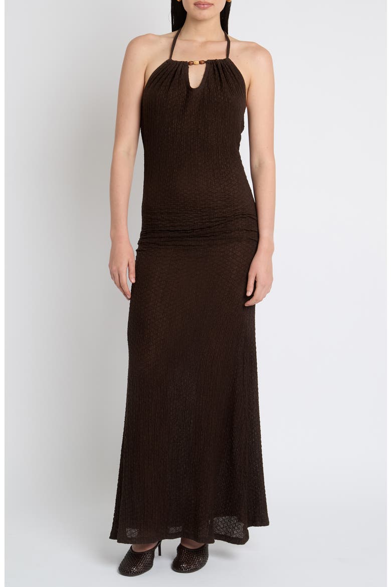Halter Jacquard Maxi Dress, Main, color, BROWN