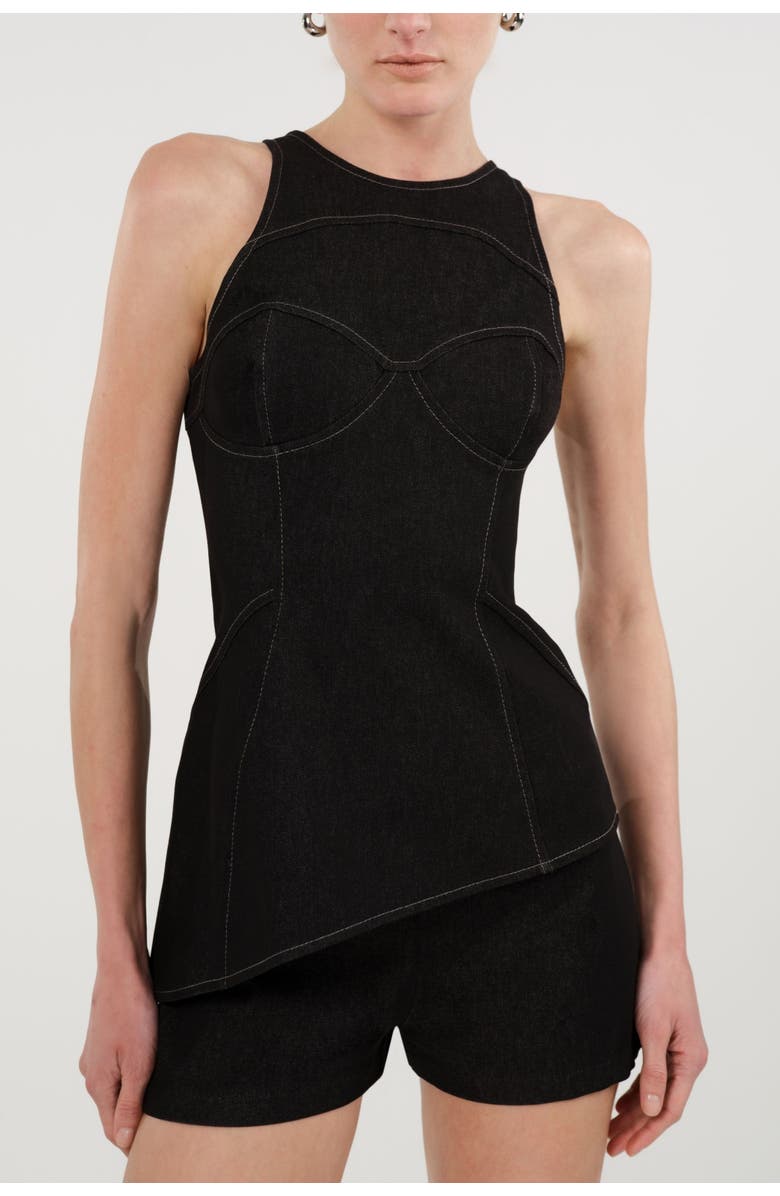 Nocturne Halter Neck Denim Bustier Top, Main, color, Black