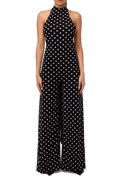 Naked Wardrobe Polka Dot Wide Leg Halter Jumpsuit In Black