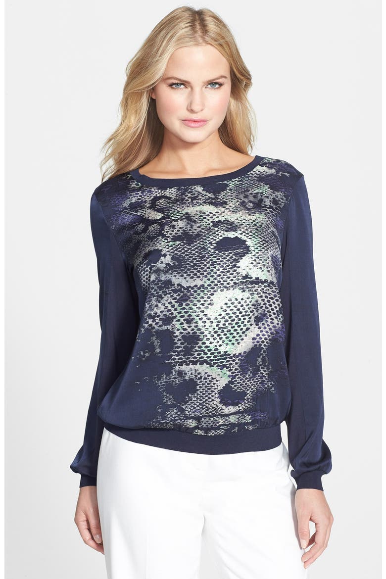 'Kennedy' Stretch Silk Top, Main, color, METAL WIRE