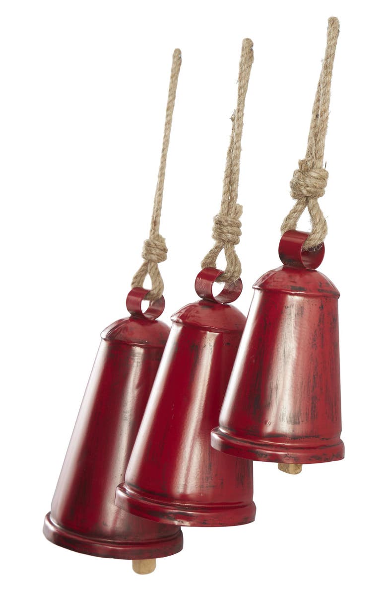 WILLOW ROW Eclectic Set of 3 Metal Decorative Meditation Bells, Alternate, color, Red