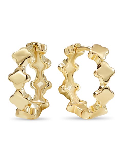 Clover Hoop Earrings in 14K Gold, 13mm