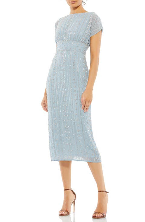 Beaded Cap Sleeve Column Midi Dress