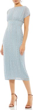 Mac Duggal Beaded Cap Sleeve Column Midi Dress