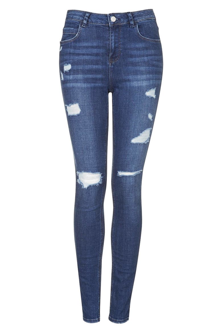 Moto Ripped Skinny Jeans, Alternate, color, DARK DENIM