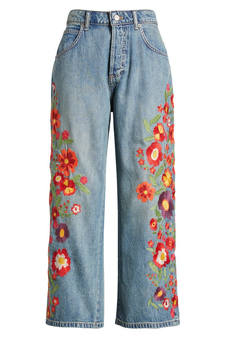 Deep Trance Floral Embroidered Nonstretch Wide Leg Jeans, Alternate, color, RETROGRADE