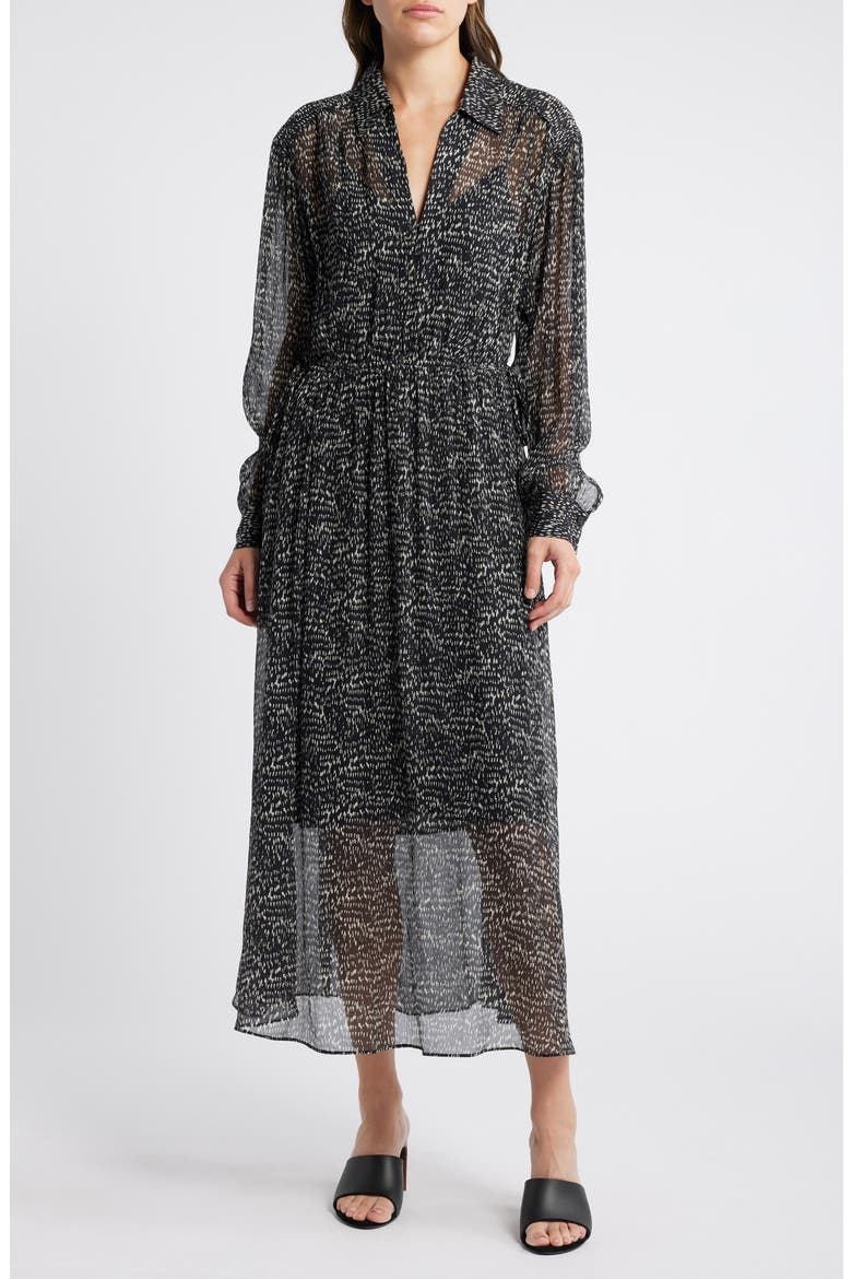 Emmy Long Sleeve Silk Blend Dress, Main, color, BLKMULT
