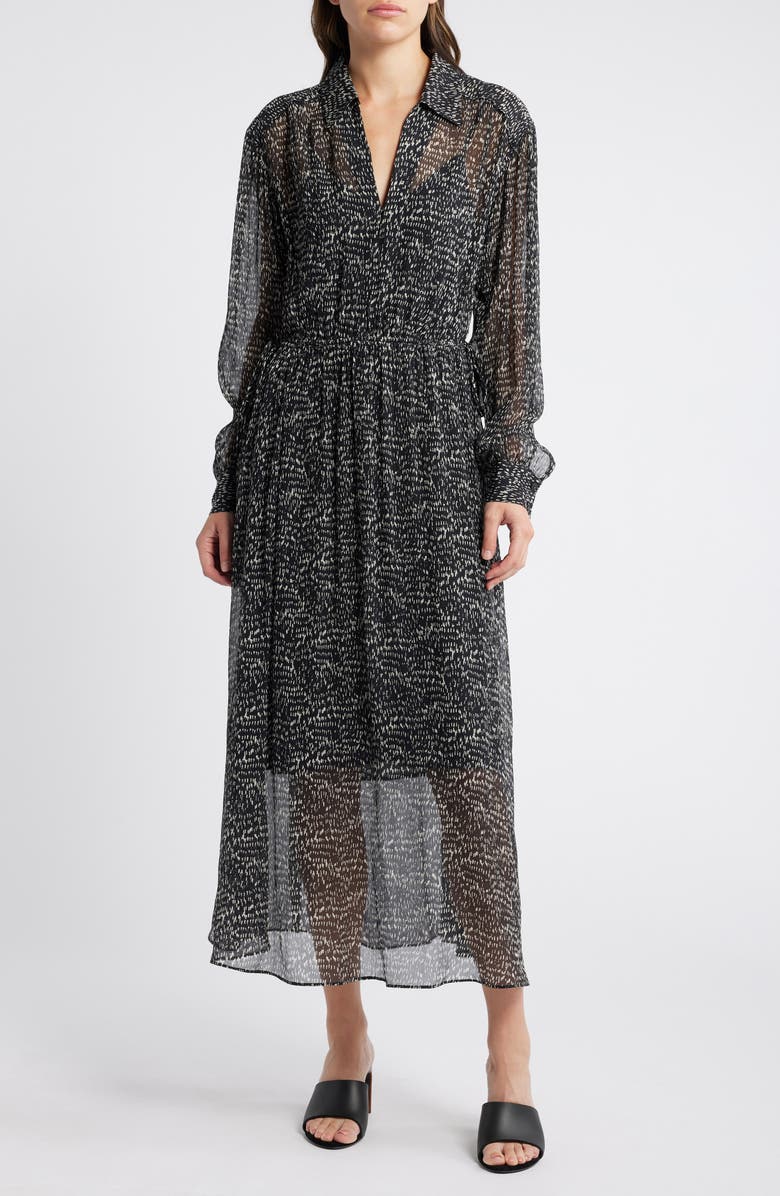 rag & bone Emmy Long Sleeve Silk Blend Dress, Main, color, Blkmult