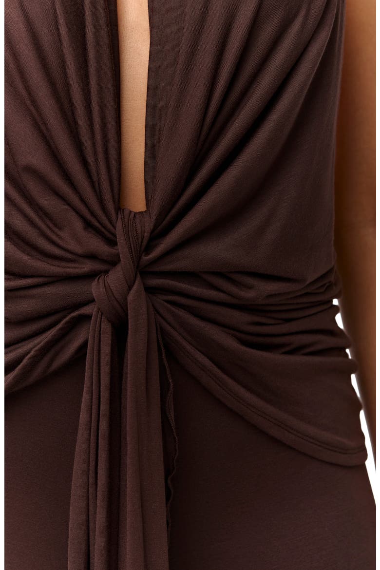 Deep Plunge Neck Tie Front Halter Top, Alternate, color, DARK CHOCOLATE