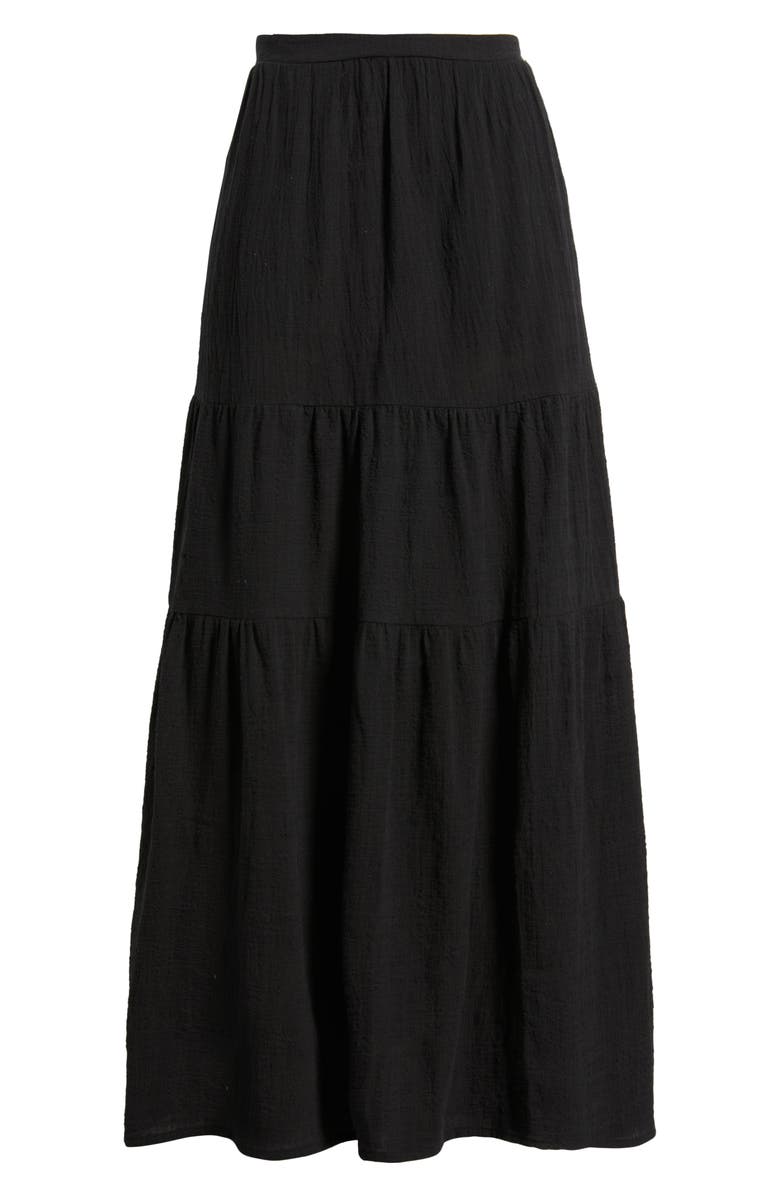 Bobeau Tiered Cotton Maxi Skirt, Alternate, color, Black