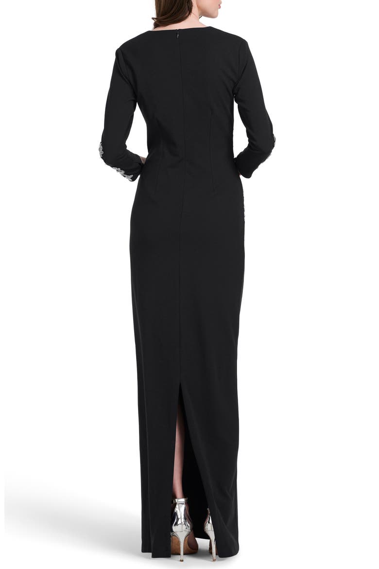Metallic Appliqué Stretch Crepe Gown, Alternate, color, BLACK