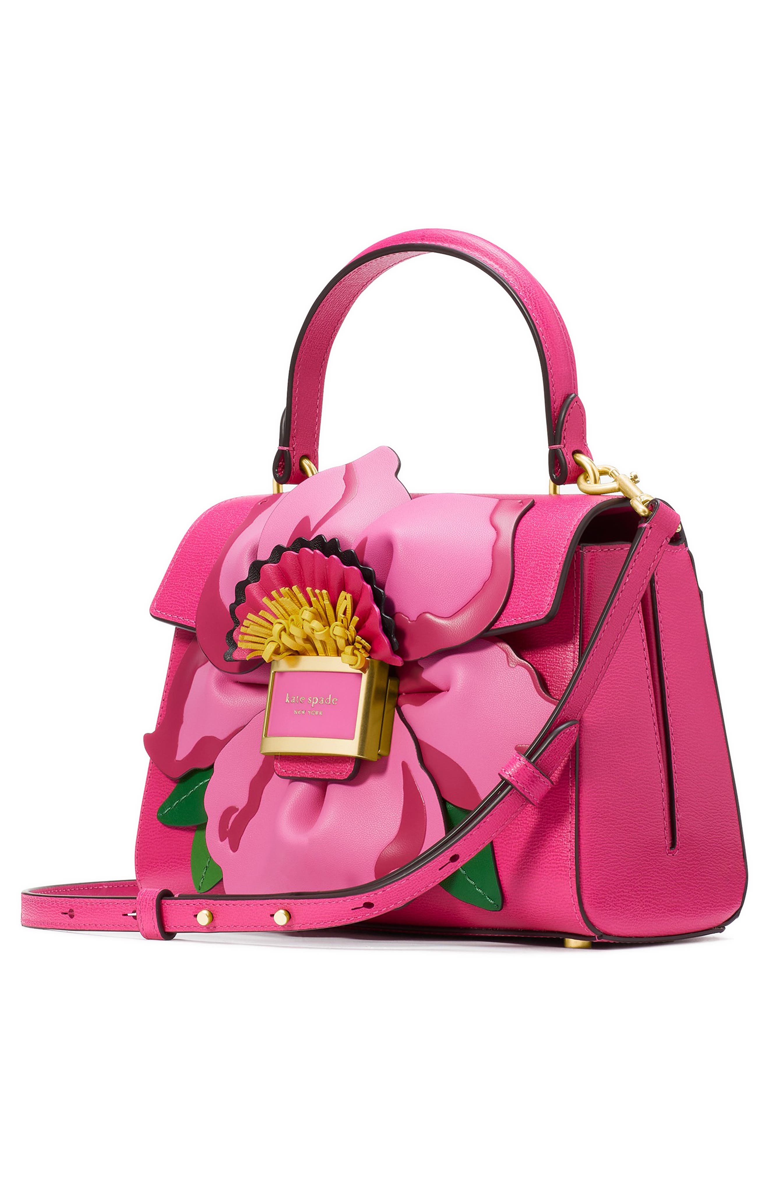 Kate Spade New York katy floral appliqué textured leather top handle bag, Alternate, color, 