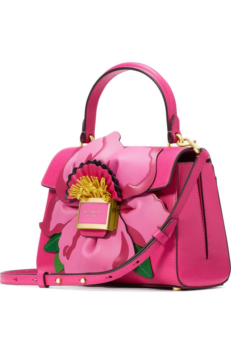 Kate Spade New York katy floral appliqué textured leather top handle bag, Alternate, color,