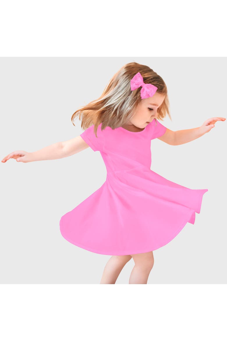 Girls 100% Cotton Jersey Short SleeveTwirly Skater Dress, Main, color, Medium Pink