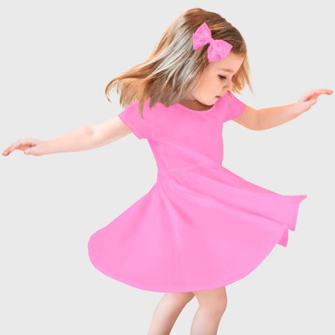 Girls 100% Cotton Jersey Short SleeveTwirly Skater Dress (Toddler, Little Kid, Big Kid)