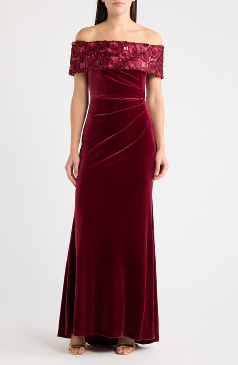 Velvet Off the Shoulder Gown