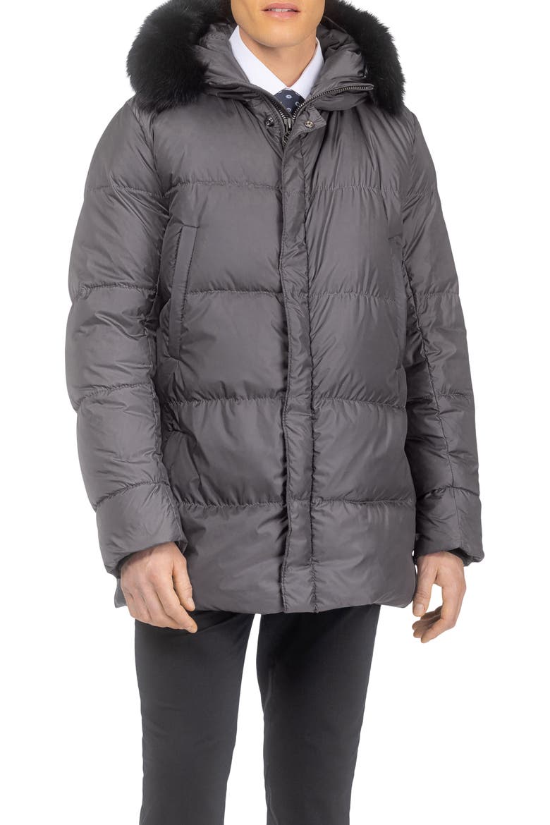 Men's Apres-Ski Parka, Detachable Toscana Lamb Hood Trim, Main, color, Anthracite/Black