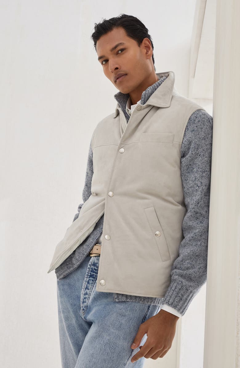 Brunello Cucinelli Suede down vest, Alternate, color, Ivory