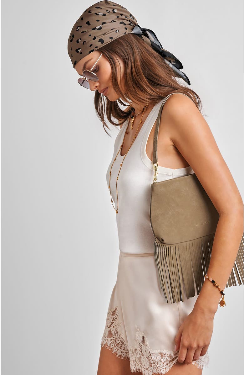 Katie Loxton Cali Fringe Small Shoulder Bag, Alternate, color, Taupe Suedette