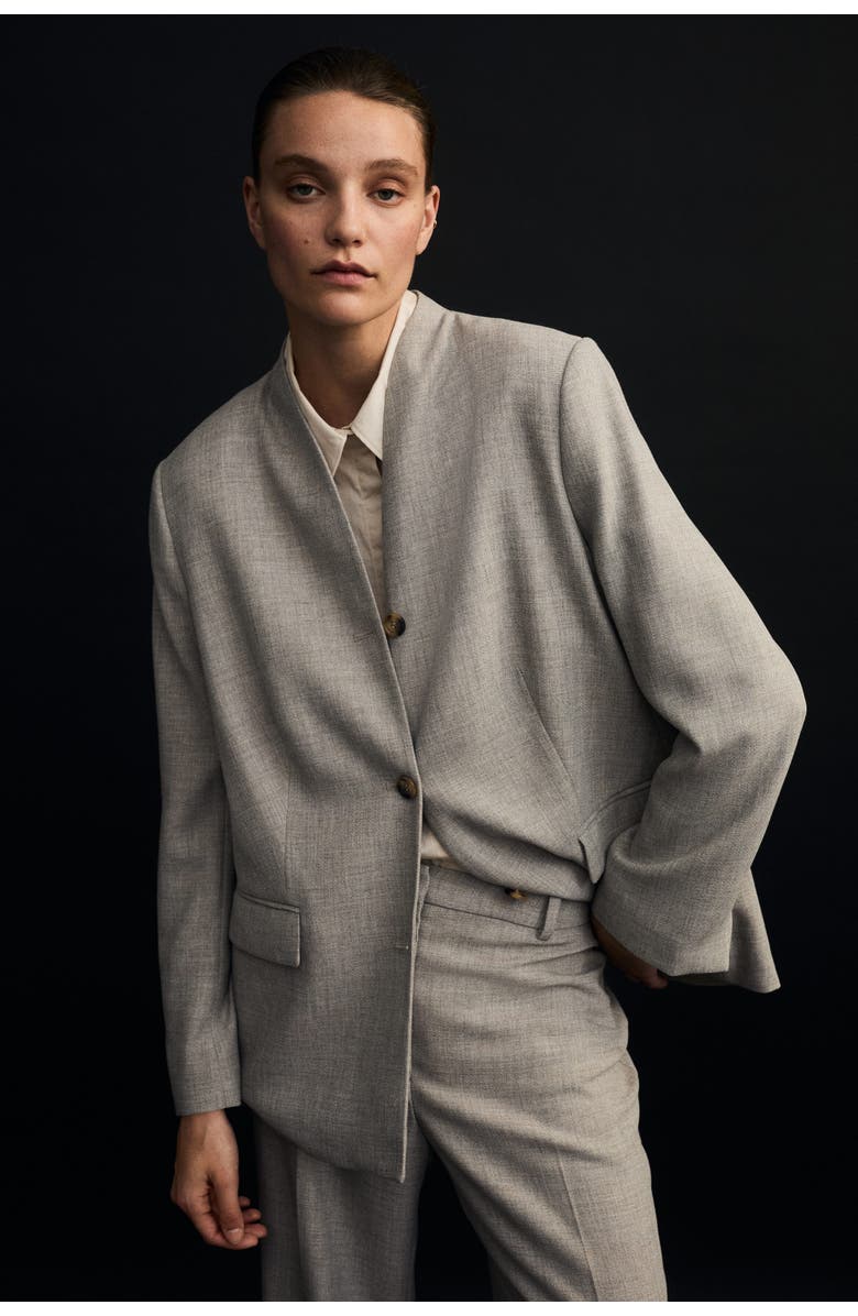 H&M Lapelless Blazer, Alternate, color, Beige