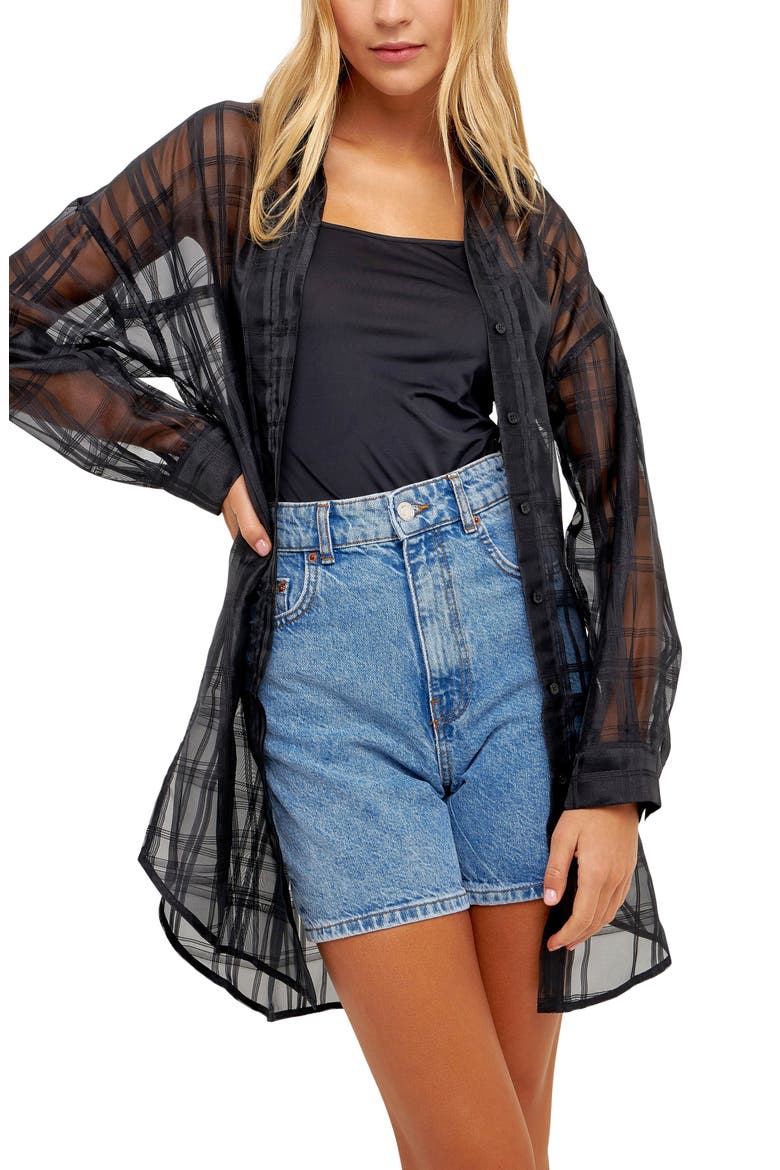 Check Button-Up Shirt, Alternate, color, BLACK