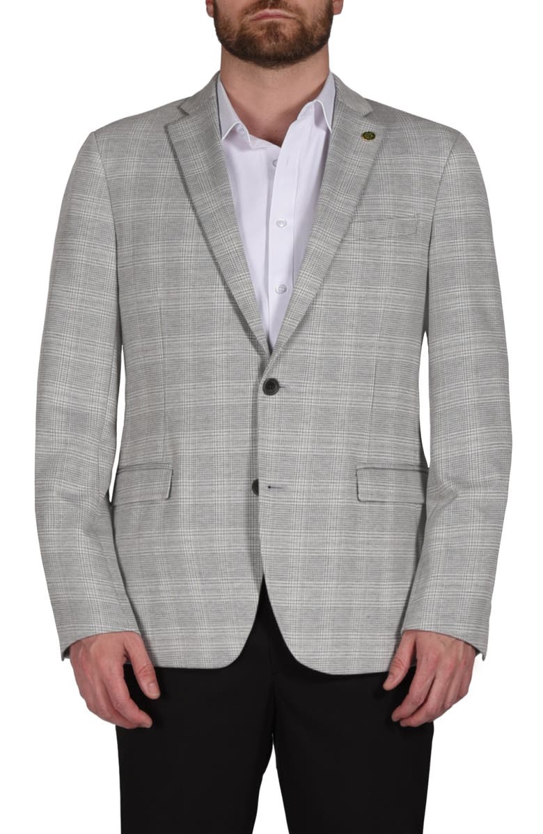 CRICKETEER Plaid Knit Sport Coat, Main, color, Grey