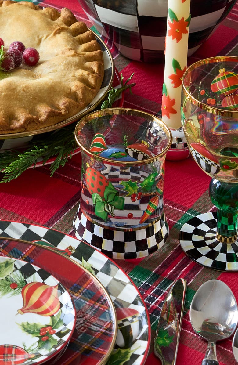 MACKENZIE CHILDS Set of 2 Deck the Halls Tumblers, Alternate, color, Green