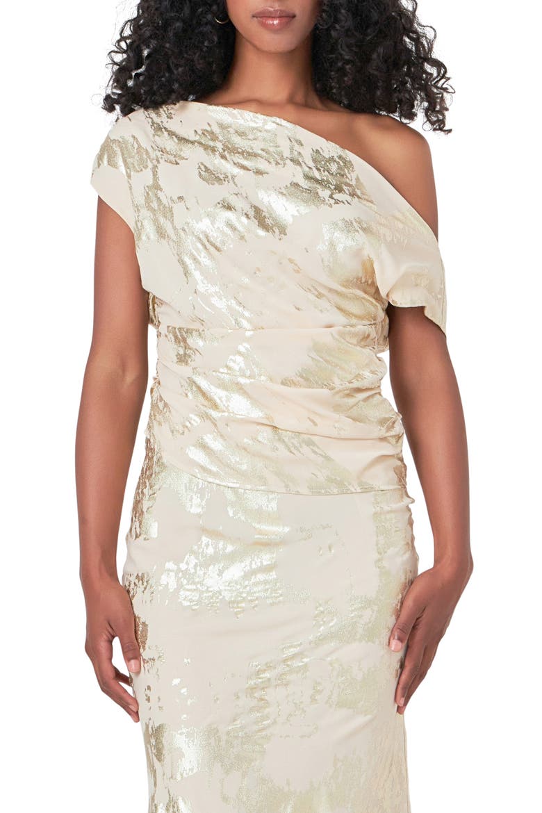 Foil Print One-Shoulder Top, Main, color, IVORY