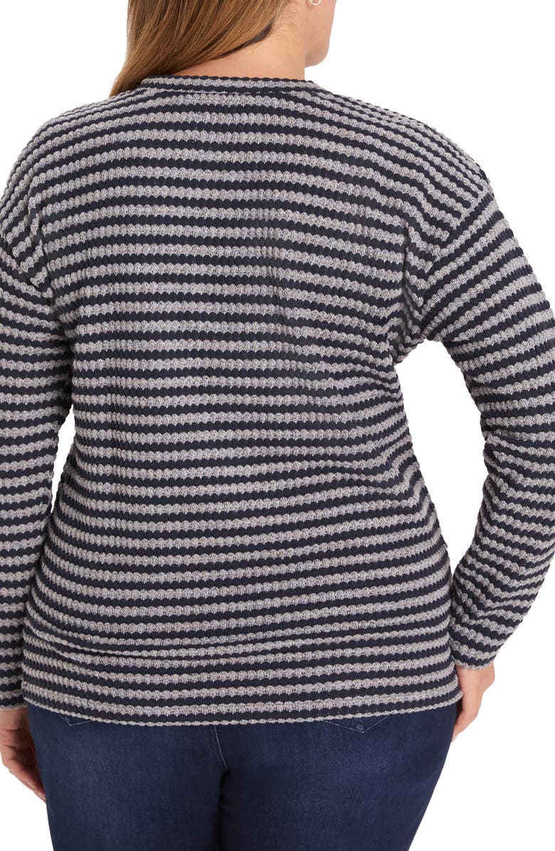 NIC+ZOE Texture Stripe Button Shoulder Top, Alternate, color, Indigo Multi