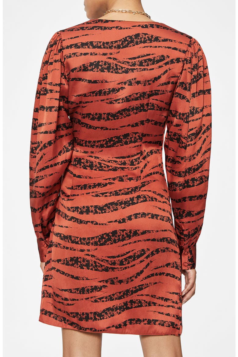 Penelope Long Sleeve Silk Minidress, Alternate, color, RUST ZEBRA