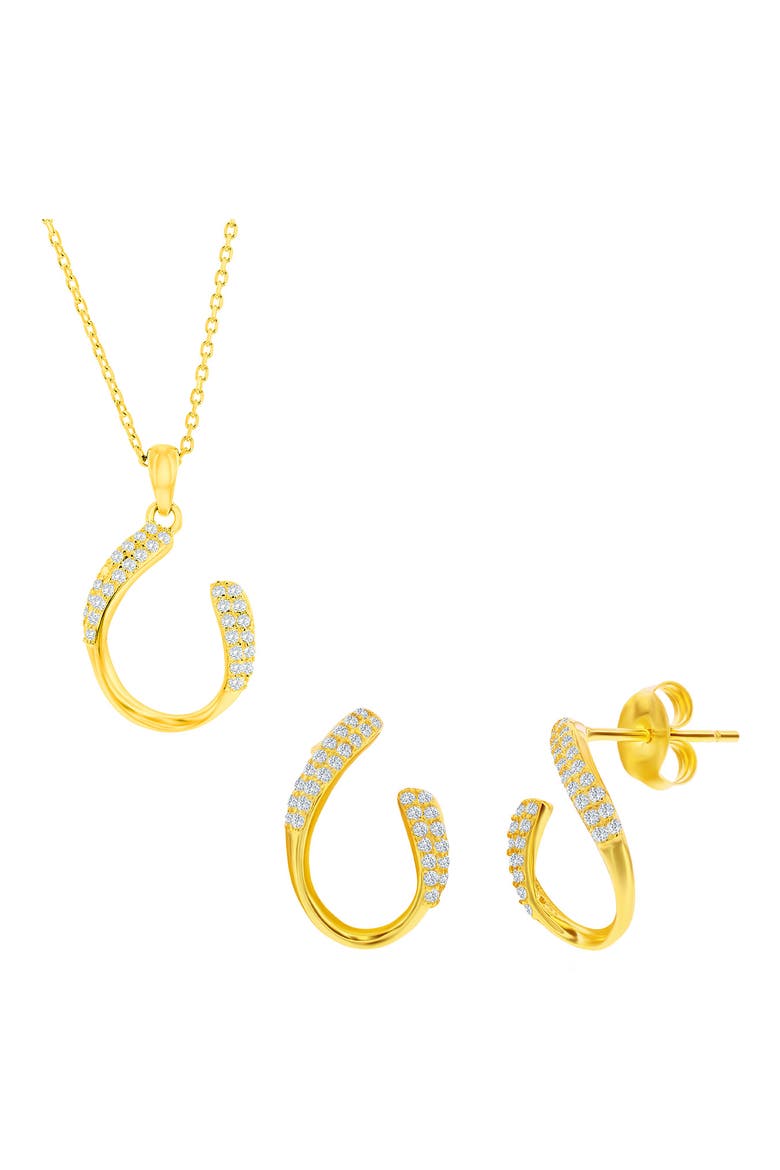 Pavé Cubic Zirconia Hook Stud Earrings & Pendant Necklace Set, Main, color, GOLD