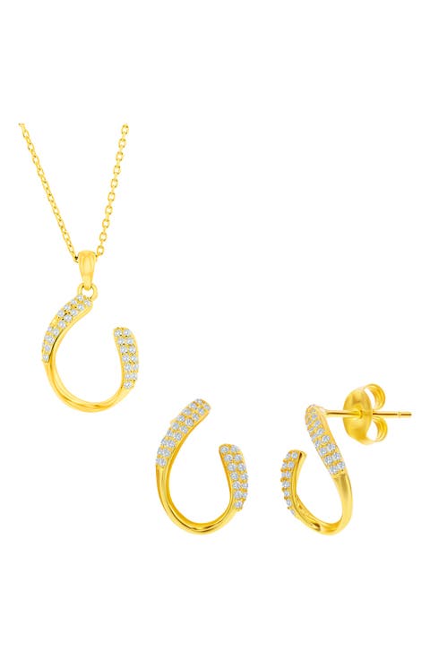 Pavé Cubic Zirconia Hook Stud Earrings & Pendant Necklace Set