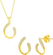 SIMONA Pavé Cubic Zirconia Hook Stud Earrings & Pendant Necklace Set