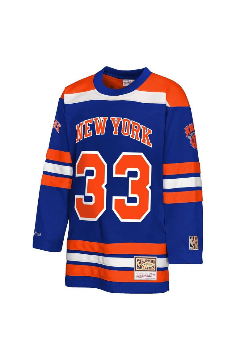 Youth Mitchell & Ness Patrick Ewing Blue New York Knicks Maxxed Out 2.0 Fashion Hockey Jersey, Alternate, color, Blue