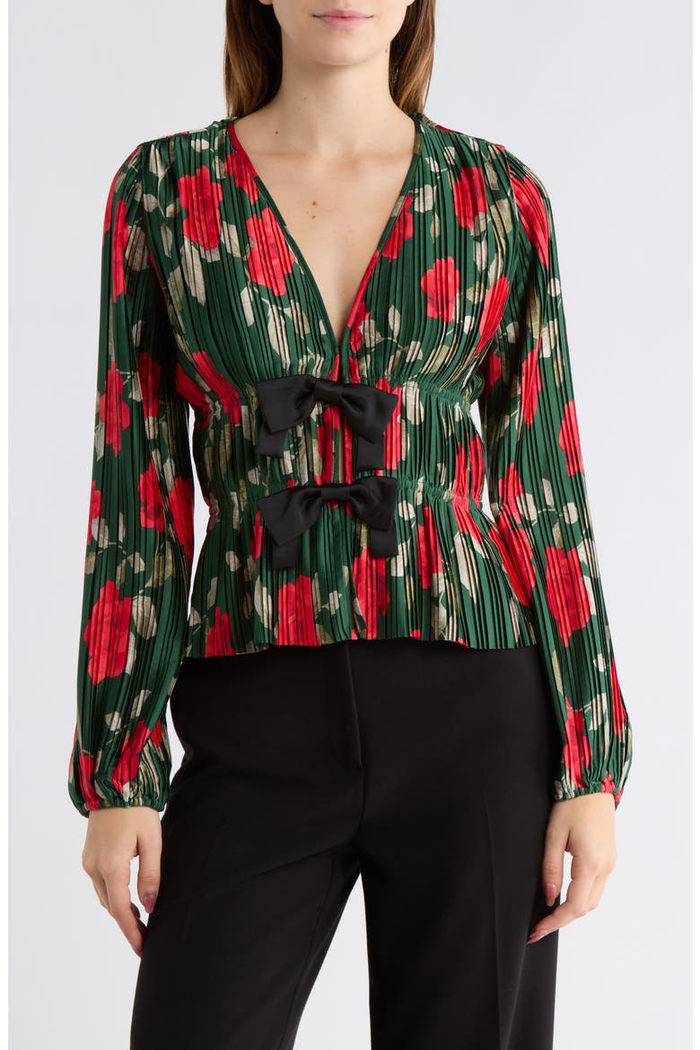 Bow Plissé Top, Main, color, EMERALD ROSES
